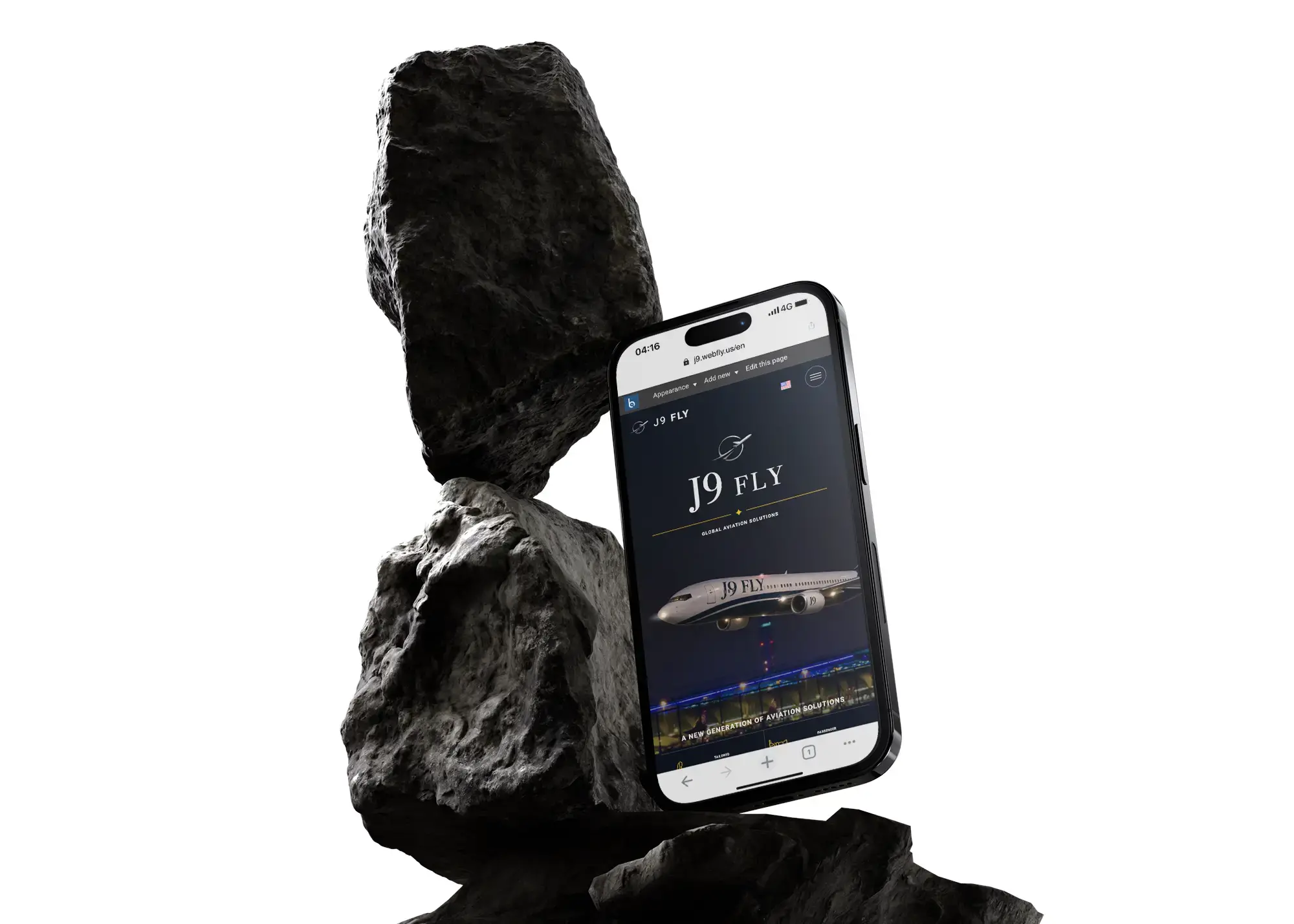 Responsive J9 Fly aviation website on mobile